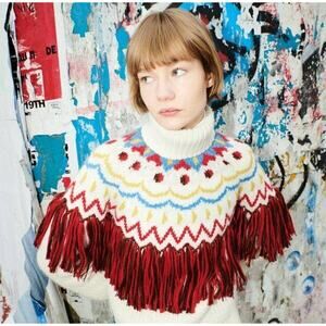 CHUFY Sz XS Hans Cream Fair Isle Pullover Fringe Turtleneck Sweater NWT Alpaca